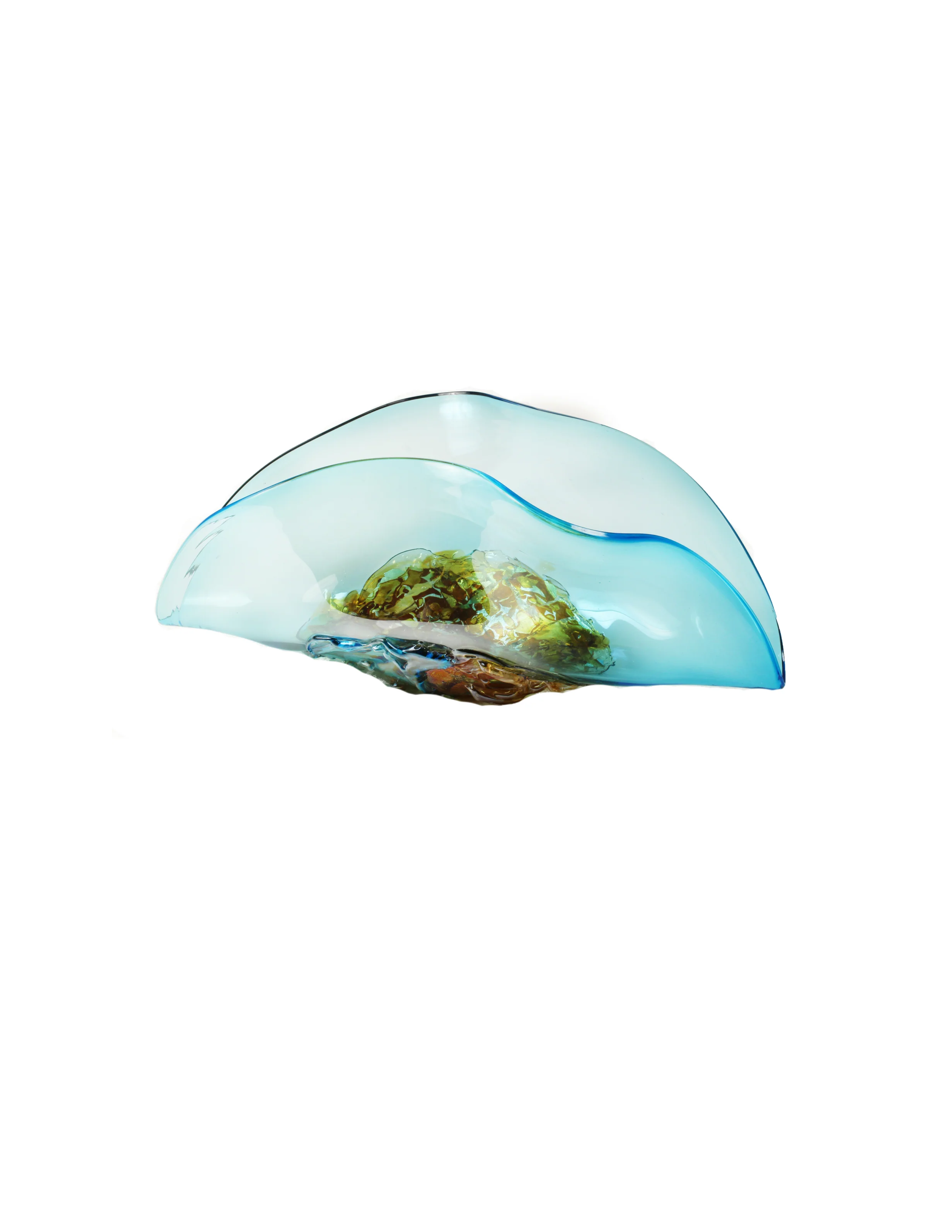 Aqua Crest - Handblown Art Glass Folded Vase  (Item #7598)