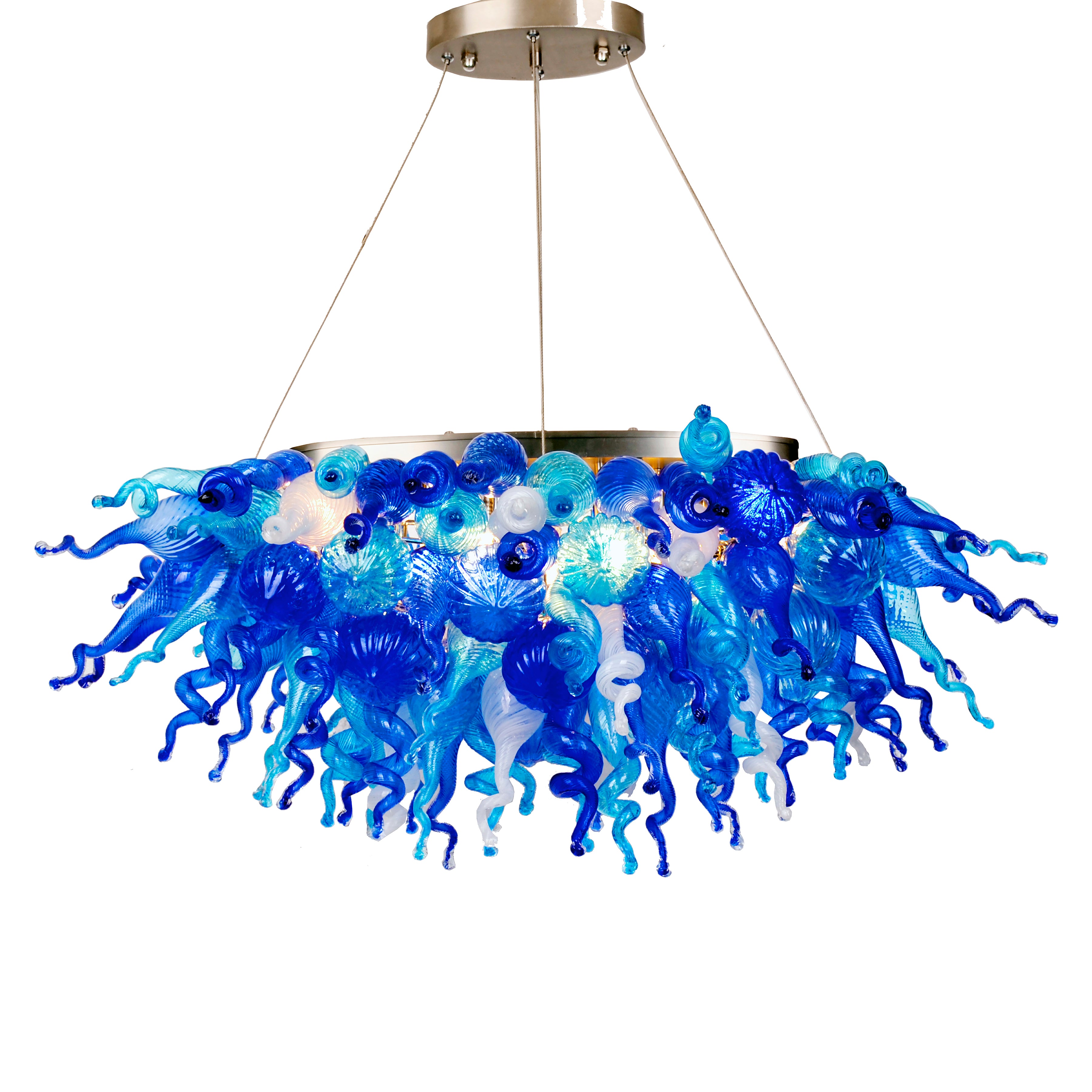 ColorSelect Blue Love Linear Blown Glass Chandelier