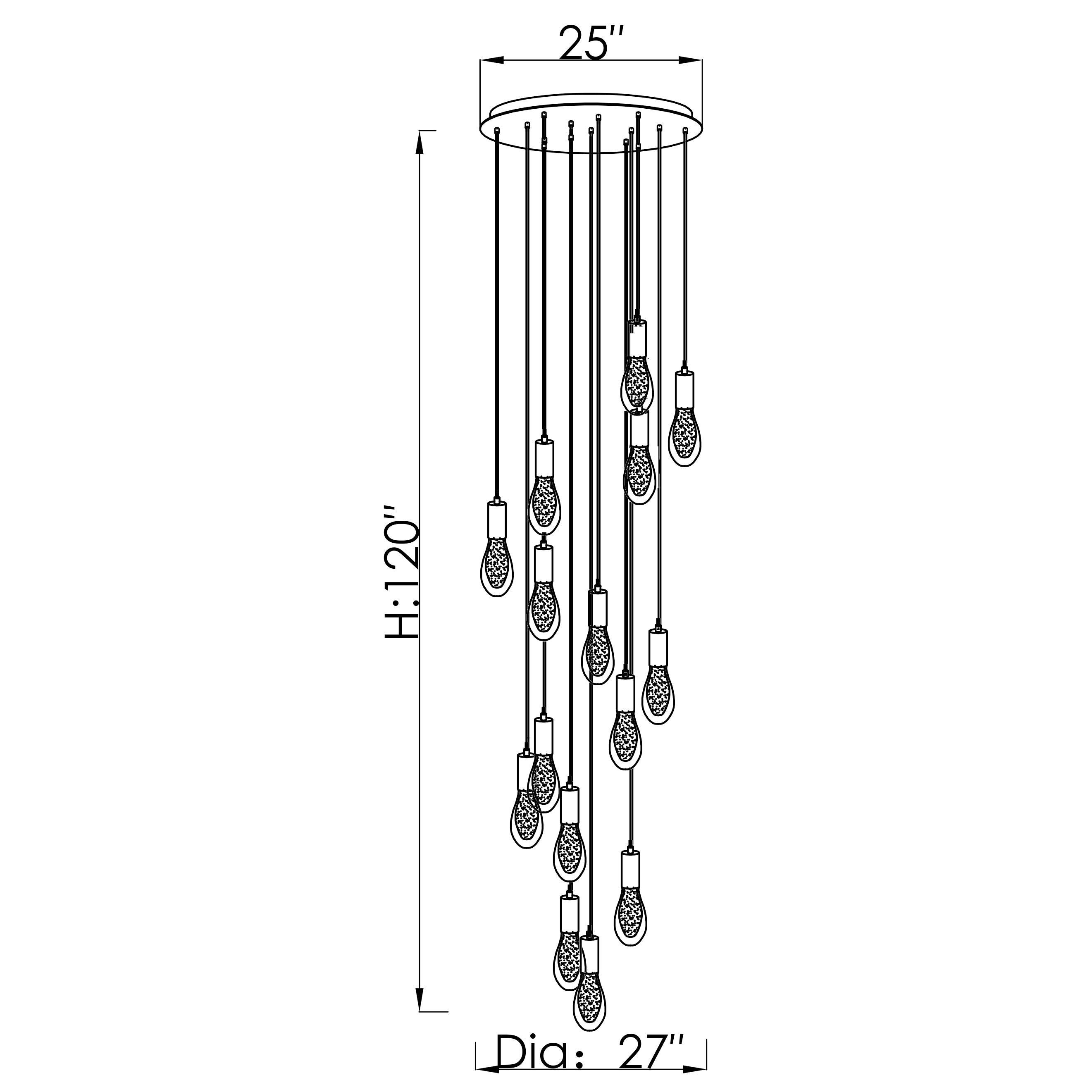 CH-C2L4-15R Cosmopolitan Chandelier Clear Crackled Raindrop