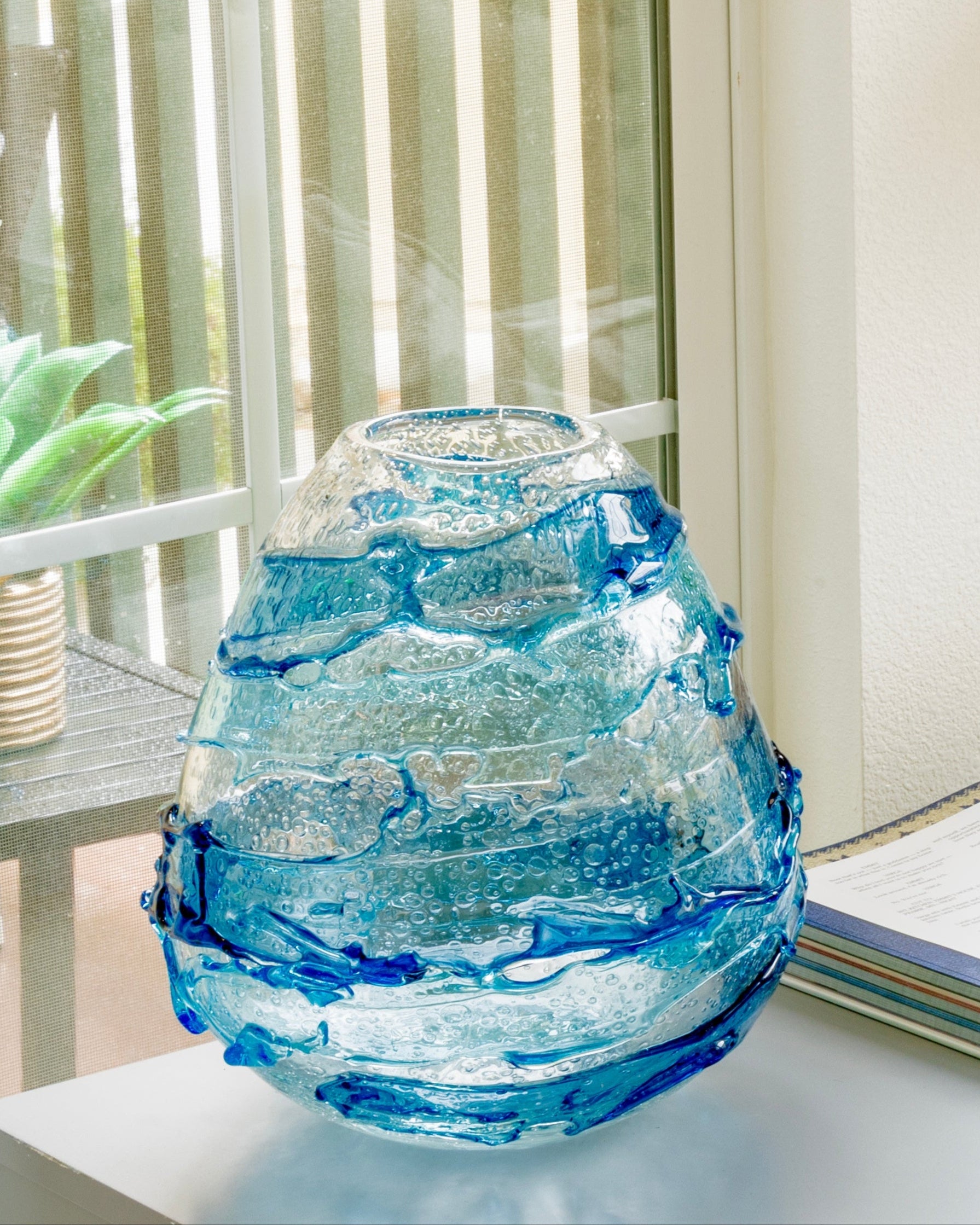 Oceanic Ripple - Handblown Art Glass Vase  (Item #8018)