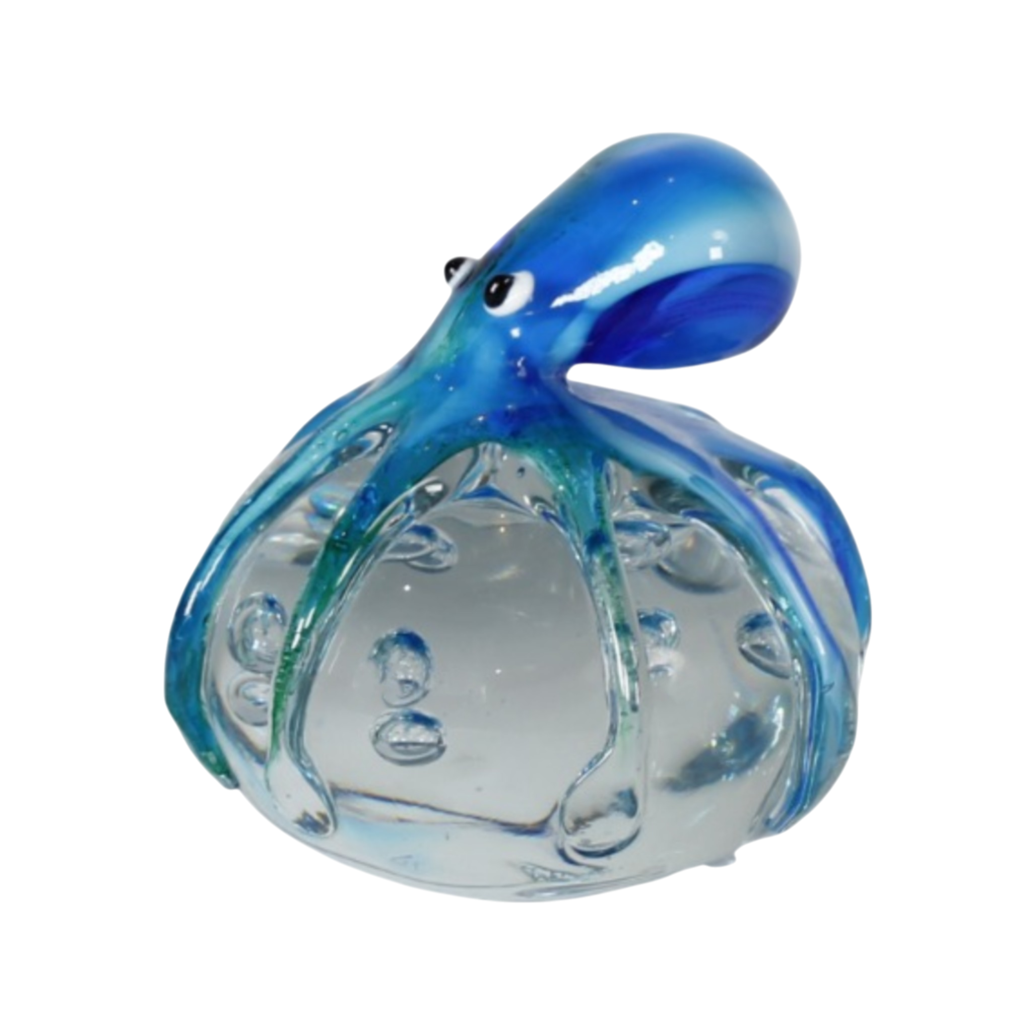 Aqua Octopus on Oblong Bubble Glass Miniature (Item #24001A)