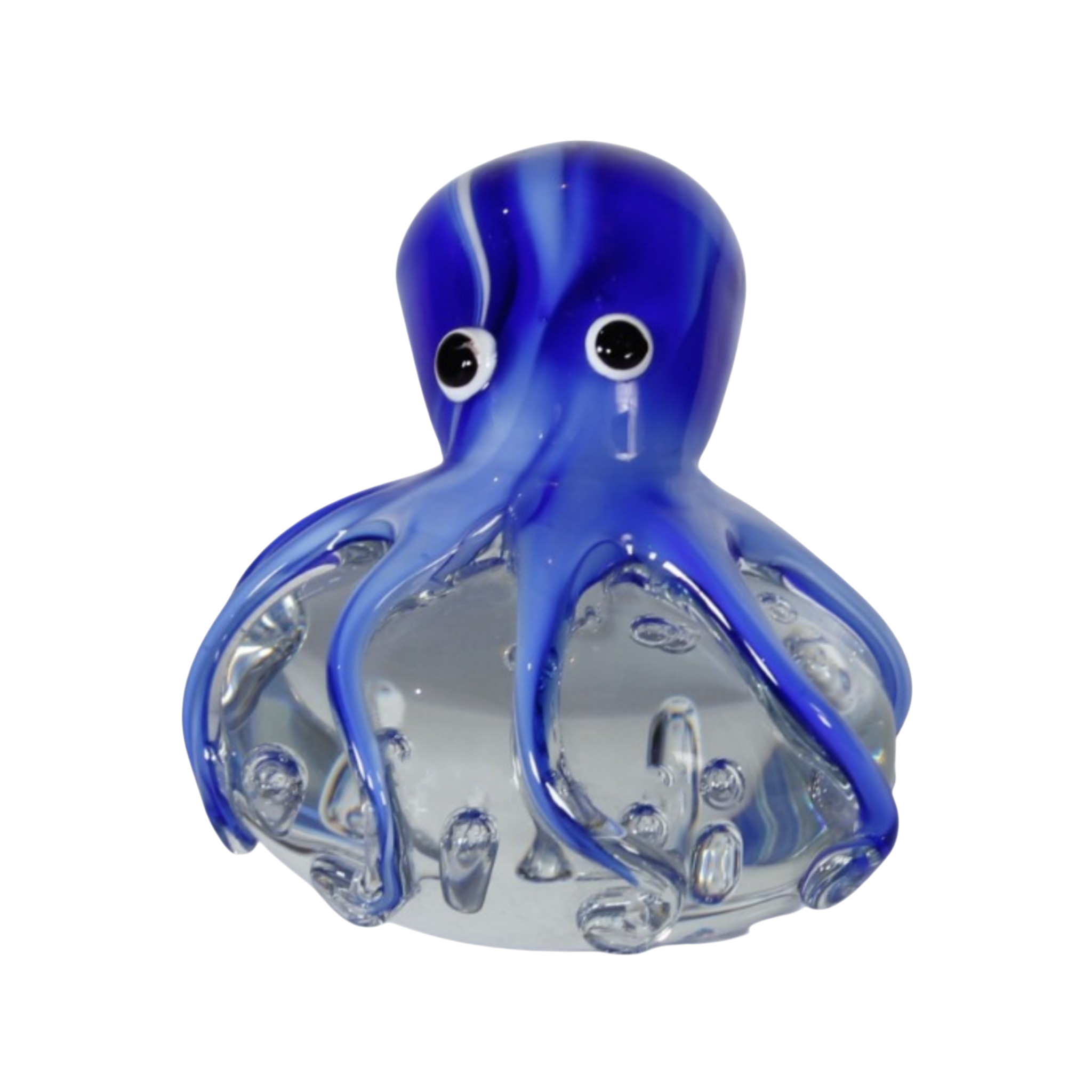Cobalt Blue Octopus on Oblong Bubble Glass Miniature (Item #24001B)