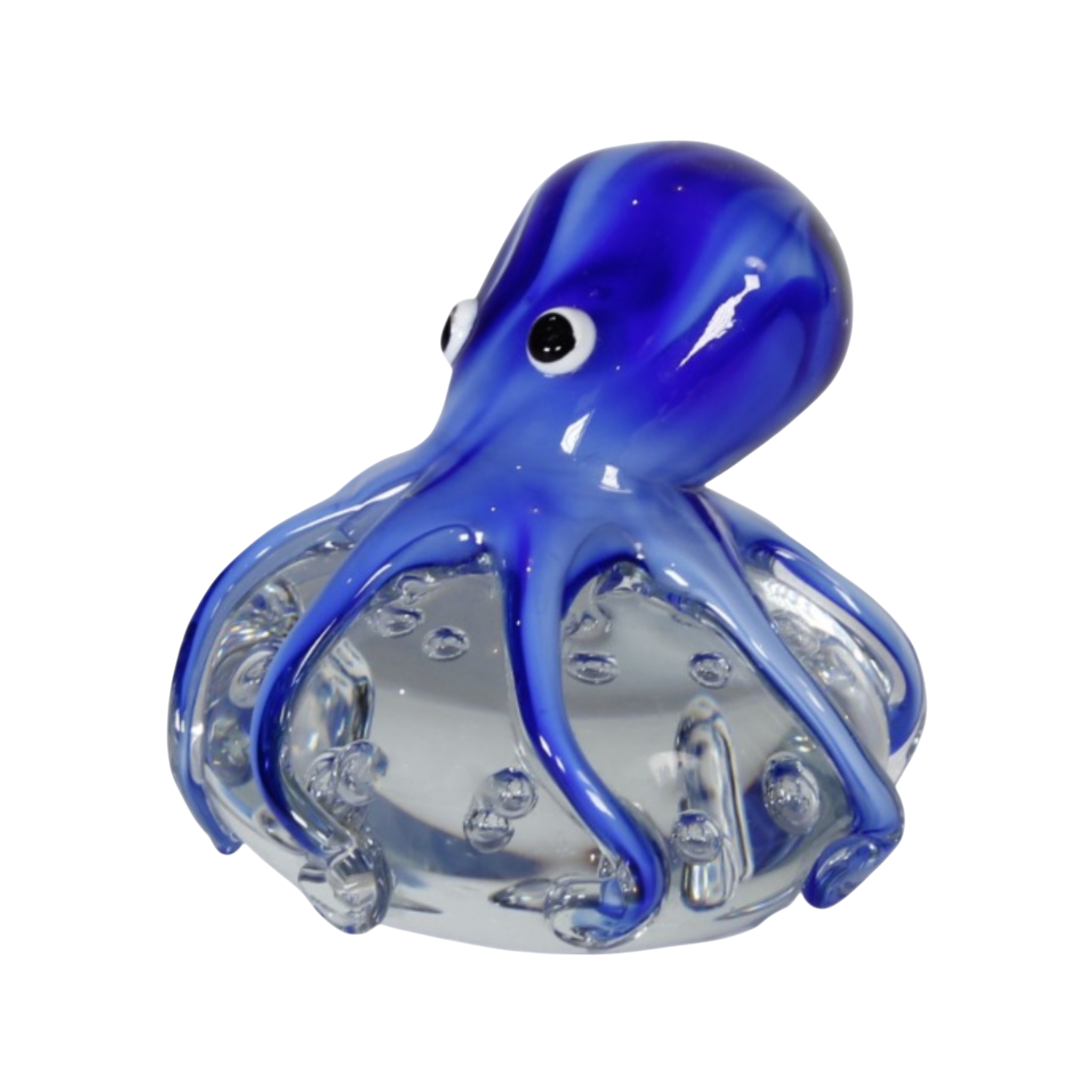 Cobalt Blue Octopus on Oblong Bubble Glass Miniature (Item #24001B)