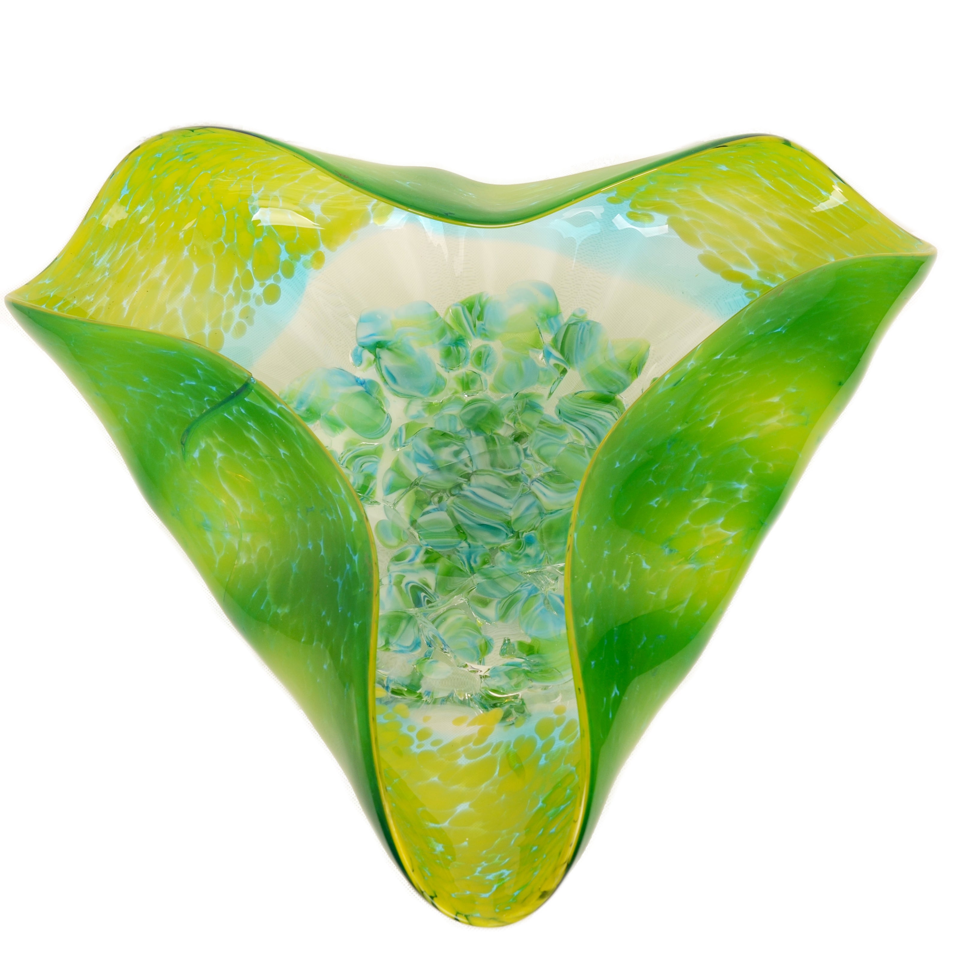 Nova Verdant Glow - Handblown Art Glass Three-Folded Platter  (Item 6706TB)