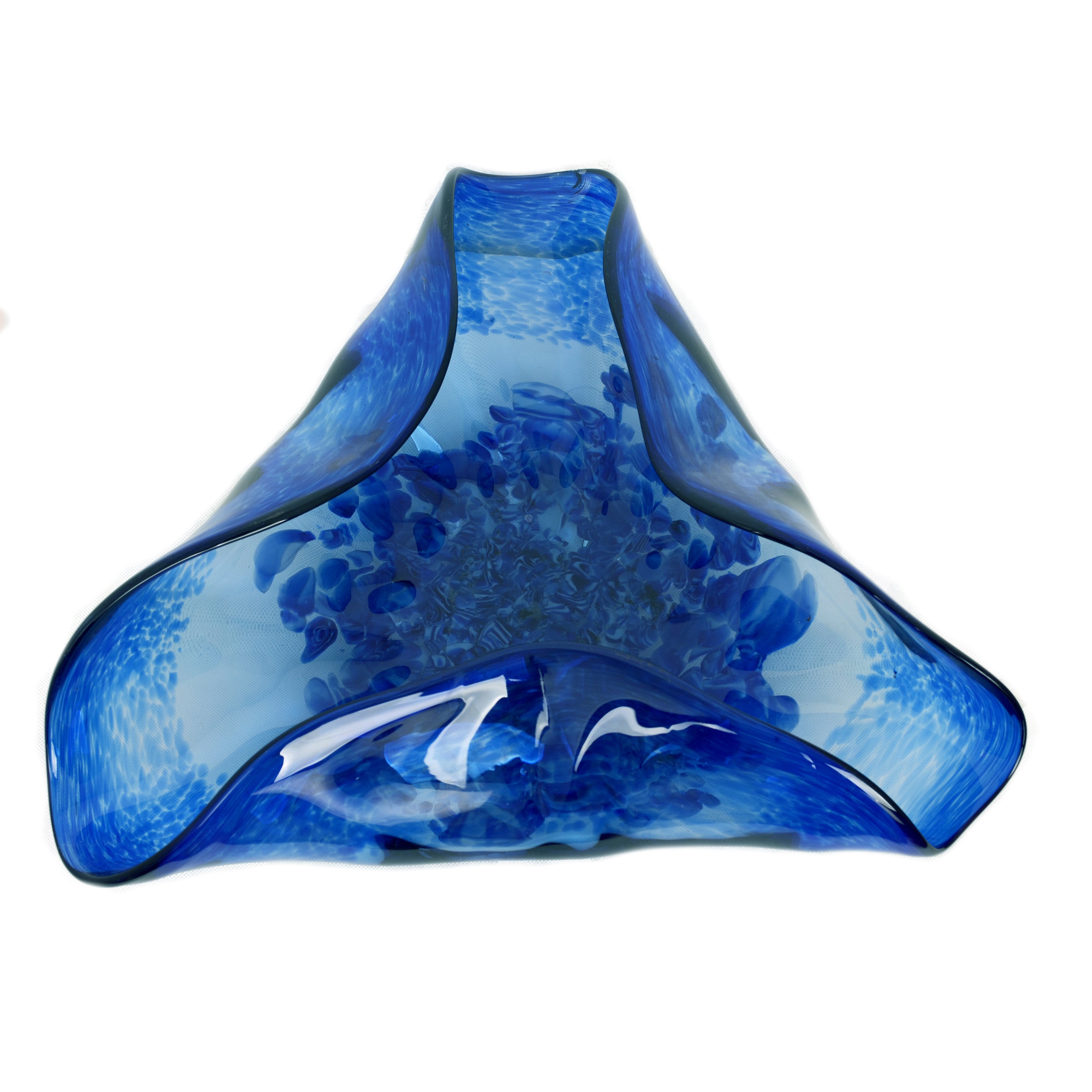 Nova Azure Cascade - Handblown Art Glass Three-Folded Platter  (Item #6707TB)