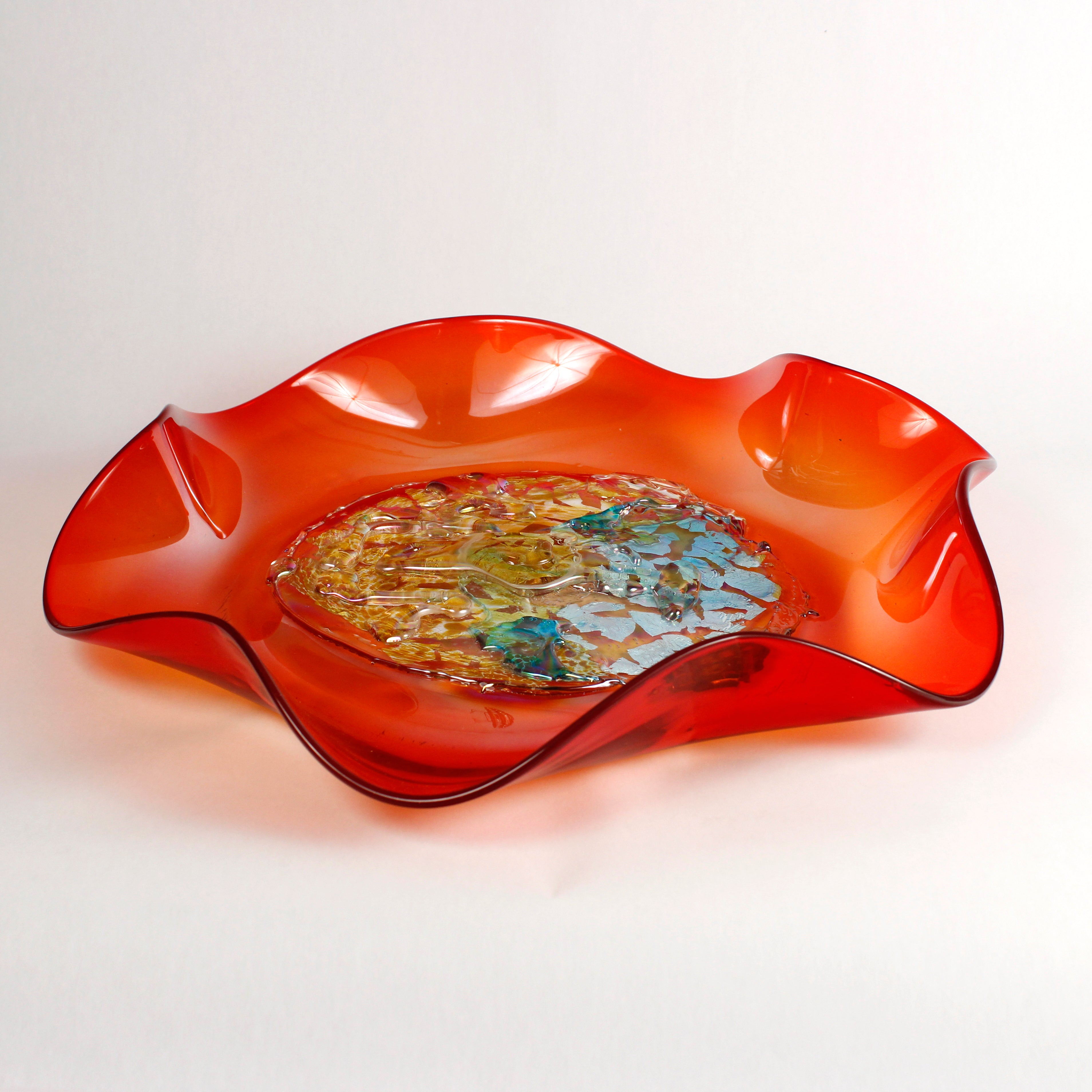 Sunset Blaze - Handblown Art Glass Platter  (Item #7602TB)