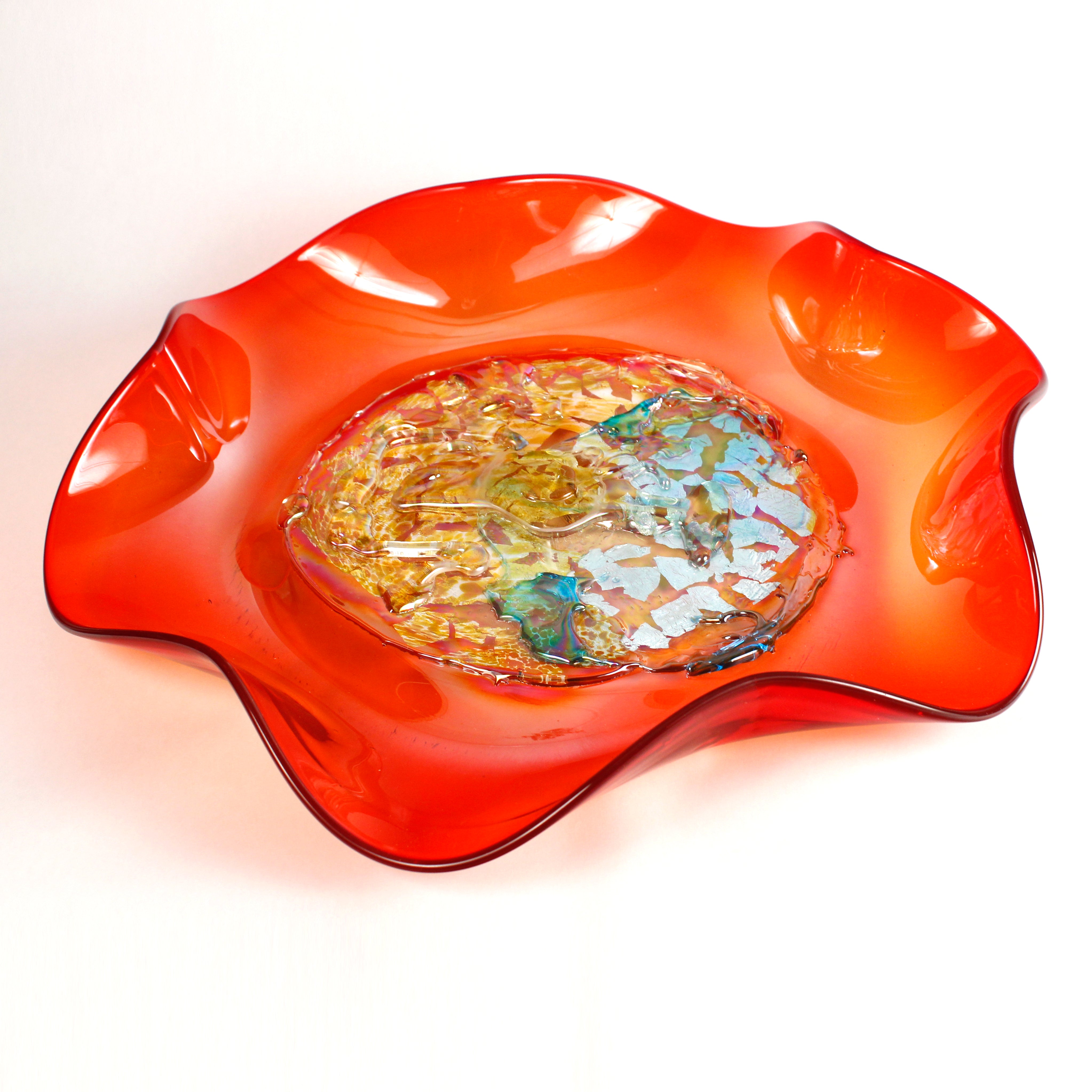 Sunset Blaze - Handblown Art Glass Platter  (Item #7602TB)