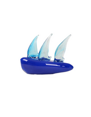 Azure Voyage - Handblown Art Glass Sailboat Sculpture (Item #8024)