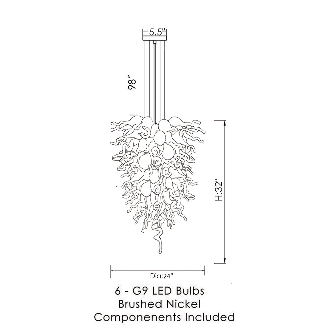 ColorSelect Honey Comb Tall Blown Glass Chandelier