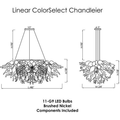 ColorSelect Platinum Citrus Linear Blown Glass Chandelier