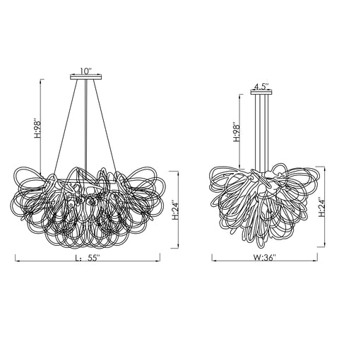 Orion Platinum Citrus Linear Blown Glass Chandelier