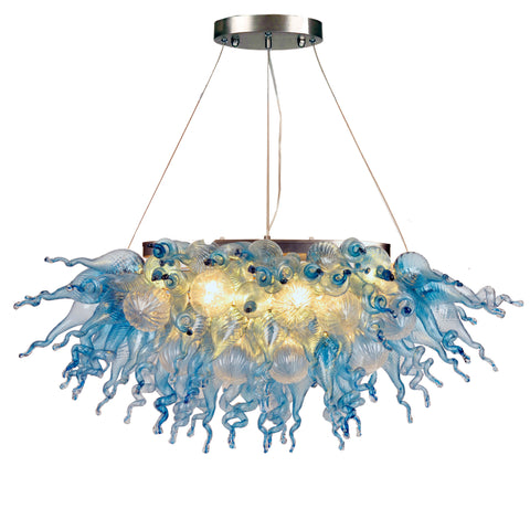 ColorSelect Winter Sky Linear Blown Glass Chandelier