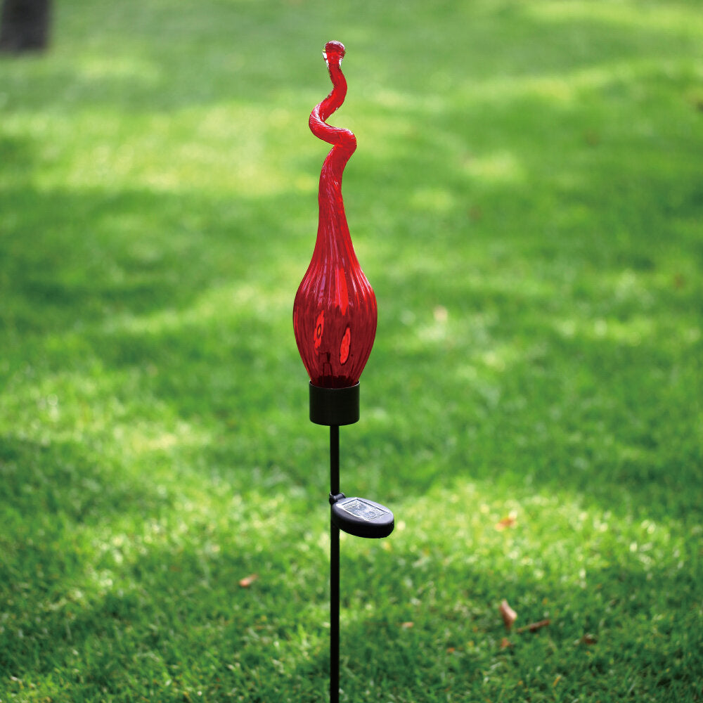 G002RF Blown Glass Solar Twist Garden Art